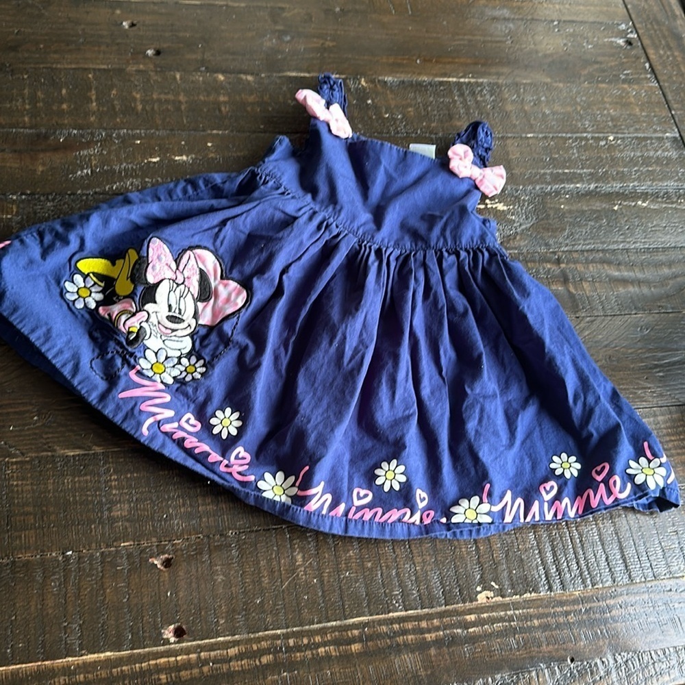 🧡18m Disney Minnie mouse, navy blue and pink with plaid bow, navy blue and pink